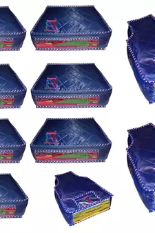 atorakushon   Parachute Combo Saree Cover and Blouse Cover Garments Wardrobe Organizer Set of 10 (Blue)