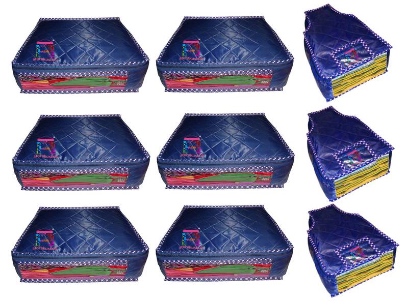 atorakushon   Parachute Combo Saree Cover and Blouse Cover Garments Wardrobe Organizer Set of 9 (Blue)