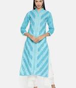 Ada Hand Embroidered Blue Cotton Lucknowi Chikankari Indian Women Kurta - A239012