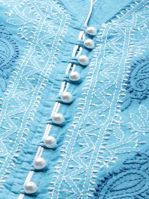 Ada Hand Embroidered Blue Cotton Lucknowi Chikankari Indian Women Kurta - A239012 4