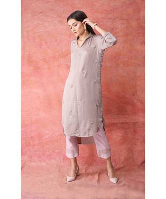 Show Shaa Brown Collar n side button set with pleated pants 1