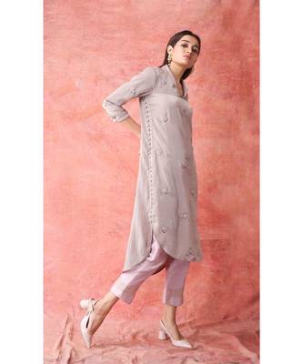 Show Shaa Brown Collar n side button set with pleated pants 2