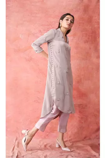Show Shaa Brown Collar n side button set with pleated pants