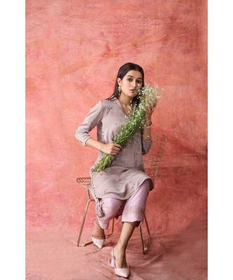 Show Shaa Brown Collar n side button set with pleated pants 3