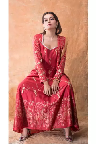 Show Shaa red Tiny Birds Anarkali Set