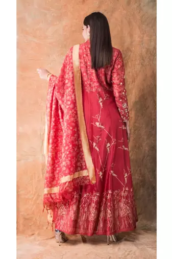 Show Shaa red Tiny Birds Anarkali Set
