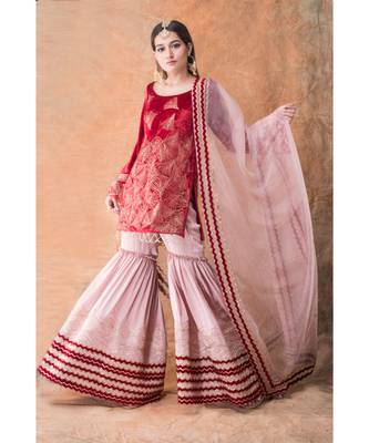 Show Shaa Dusty Rose Chevron Garara Set With Bell Sleeves 1