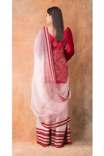 Show Shaa Dusty Rose Chevron Garara Set With Bell Sleeves