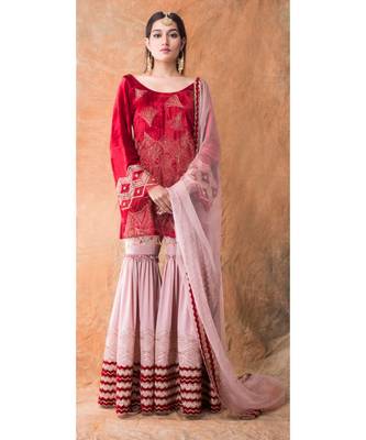 Show Shaa Dusty Rose Chevron Garara Set With Bell Sleeves 3