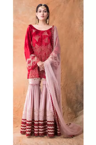 Show Shaa Dusty Rose Chevron Garara Set With Bell Sleeves