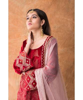 Show Shaa Dusty Rose Chevron Garara Set With Bell Sleeves 5
