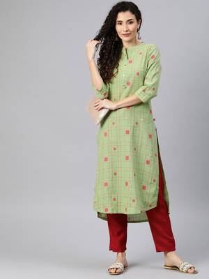 Green woven cotton ethnic-kurtis 1