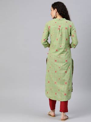 Green woven cotton ethnic-kurtis 3