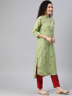 Green woven cotton ethnic-kurtis 4