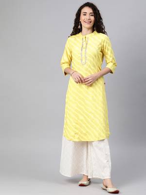 Yellow printed cotton ethnic-kurtis 1