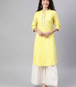 Yellow printed cotton ethnic-kurtis