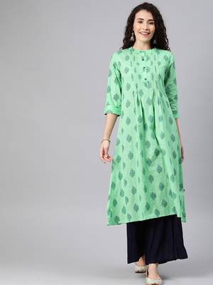 Green printed cotton ethnic-kurtis 1