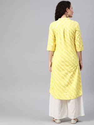 Yellow printed cotton ethnic-kurtis 3