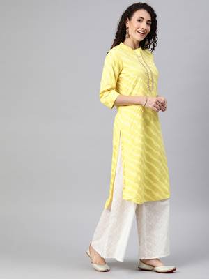 Yellow printed cotton ethnic-kurtis 4