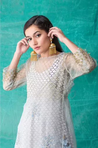 Show Shaa Blue Floral Embroided Angrakha And morocon Anarkali