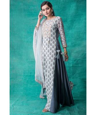 Show Shaa Floral Blue Side Panel Angrakha 1