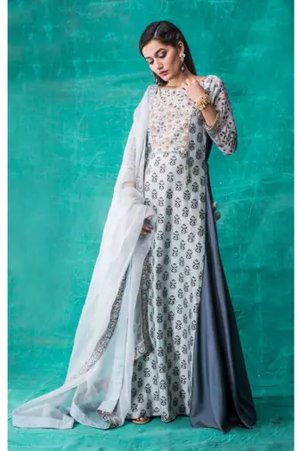 Show Shaa Floral Blue Side Panel Angrakha