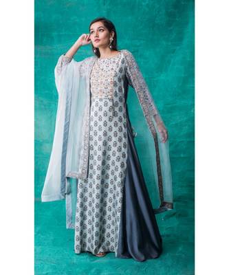Show Shaa Floral Blue Side Panel Angrakha 3