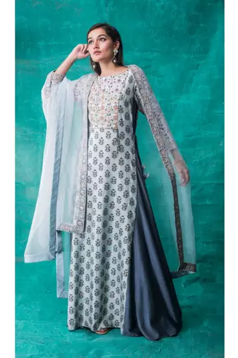 Show Shaa Floral Blue Side Panel Angrakha