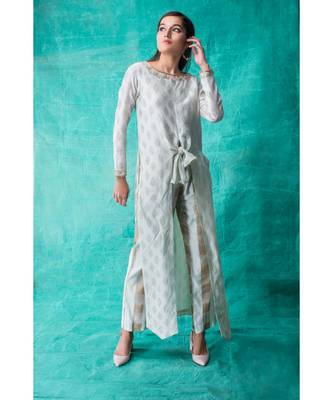 Show Shaa Sea Gree Chanderi Front Knot Kurta & Pant 1