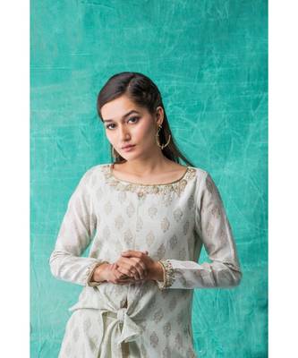 Show Shaa Sea Gree Chanderi Front Knot Kurta & Pant 4