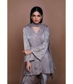 Show Shaa Grey Satin KIMONO High Low Embroided  ANARKALI with DHOTI PANTS
