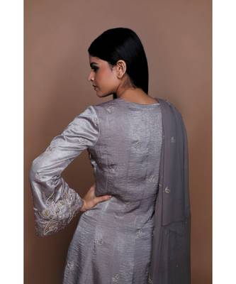 Show Shaa Grey Satin KIMONO High Low Embroided  ANARKALI with DHOTI PANTS 3