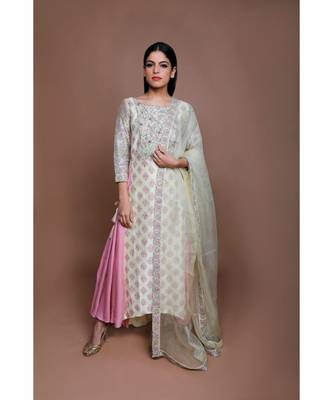 Show Shaa FLORAL Lemon yellow SIDE PANEL ANGRAKHA SET 1