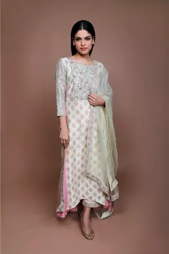 Show Shaa FLORAL Lemon yellow SIDE PANEL ANGRAKHA SET