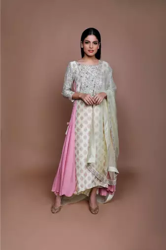 Show Shaa FLORAL Lemon yellow SIDE PANEL ANGRAKHA SET