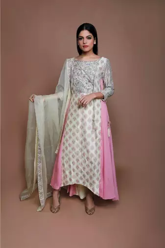 Show Shaa FLORAL Lemon yellow SIDE PANEL ANGRAKHA SET