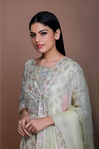 Show Shaa FLORAL Lemon yellow SIDE PANEL ANGRAKHA SET