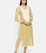 Hand Embroidered Fawn Georgette Lucknowi Chikankari Indian Women Kurta With Slip