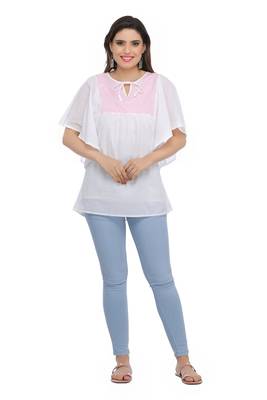 Hand Embroidered White Cotton Lucknow Chikankari Women Top 1
