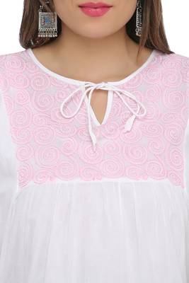Hand Embroidered White Cotton Lucknow Chikankari Women Top 4