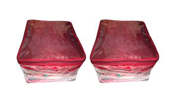 atorakushon   Net Transparent Saree Cover Garments Storage Bags Wardrobe Organizer Pack of 2 (Maroon) 1