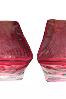 atorakushon   Net Transparent Saree Cover Garments Storage Bags Wardrobe Organizer Pack of 2 (Maroon)