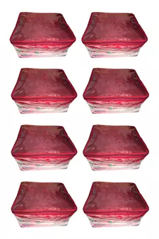 atorakushon   Net Transparent Saree Cover Garments Storage Bags Wardrobe Organizer Pack of 8 (Maroon)