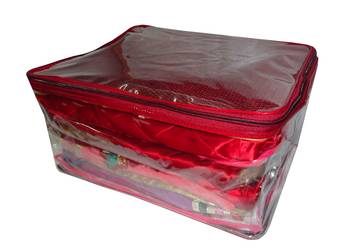 atorakushon   Net Transparent Saree Cover Garments Storage Bags Wardrobe Organizer Pack of 12 (Maroon) 2