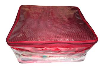 atorakushon   Net Transparent Saree Cover Garments Storage Bags Wardrobe Organizer Pack of 12 (Maroon) 3