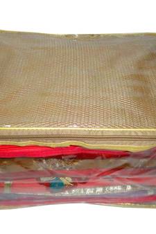 atorakushon   Net Transparent Saree Cover Garments Storage Bags Wardrobe Organizer Pack of 1  (Gold)