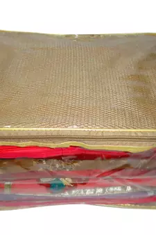 atorakushon   Net Transparent Saree Cover Garments Storage Bags Wardrobe Organizer Pack of 1  (Gold)