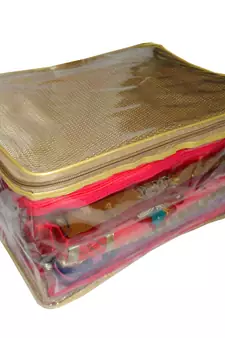 atorakushon   Net Transparent Saree Cover Garments Storage Bags Wardrobe Organizer Pack of 1  (Gold)