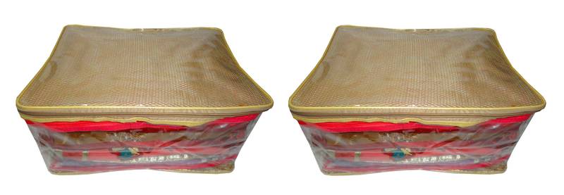 atorakushon   Net Transparent Saree Cover Garments Storage Bags Wardrobe Organizer Pack of 2  (Gold)