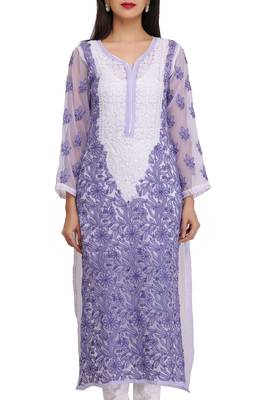 Mauve Embroidered Georgette Chikankari Kurti 1